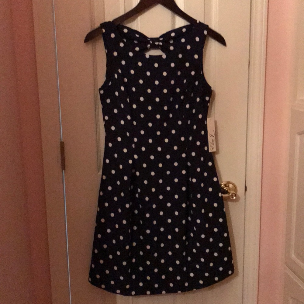 Eliza J navy/ivory polkadot dress.